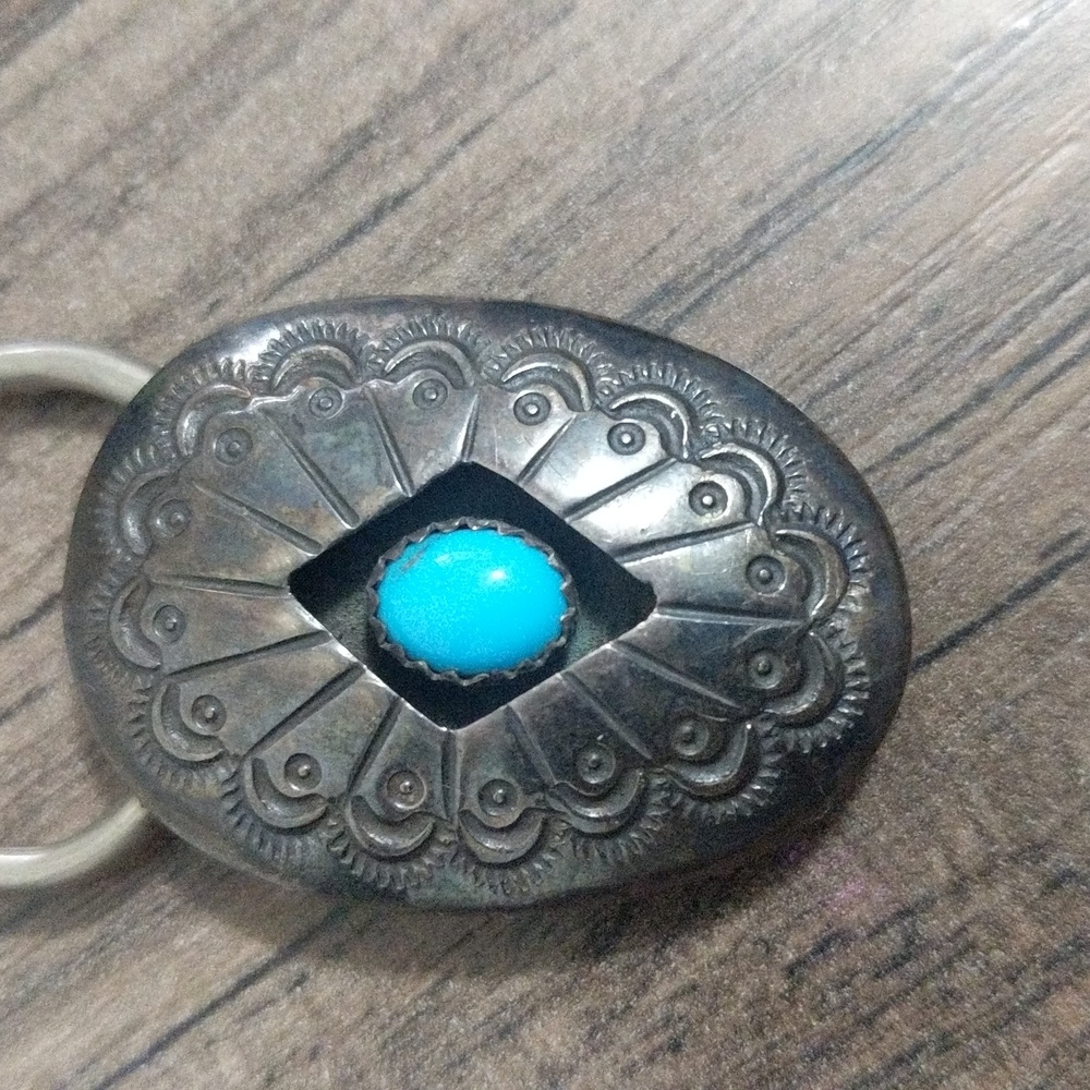 Native American Sterling Silver and Turquoise Keychain. - Picture 2 of 6